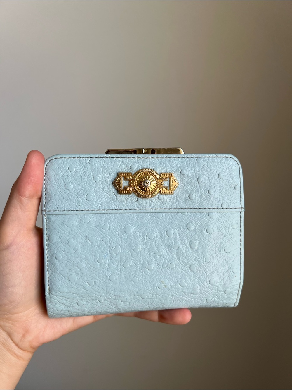 RARE vintage Gianni Versace baby blue ostrich wallet